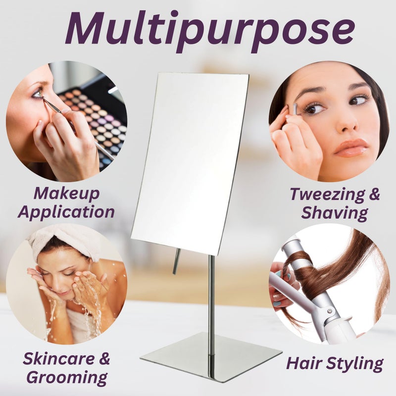 JERDON Rectangular Tabletop Makeup Mirror - 3X Magnification with Polished Stainless Steel Finish - 5-inch by 8-inch Vanity Mirror â€“ Pivot Adjustment - Model JP358C - Image 2